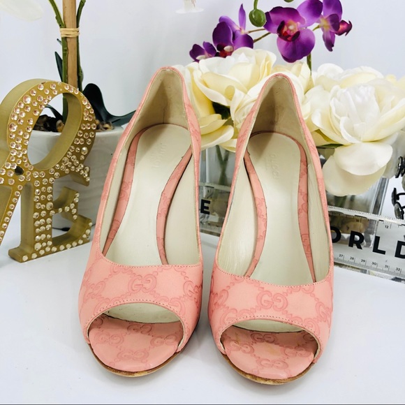 Gucci Guccissima GG Logo Pink Peep Toe Pumps Heels - Picture 4 of 8